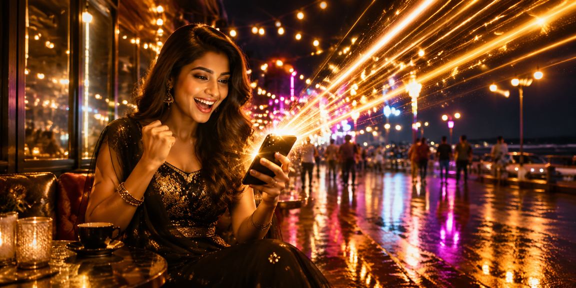 Night market near Chennai Marina Beach illustrating mobile casino usage