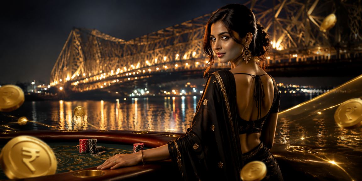 View of Howrah Bridge with entertainment and casino theme in Kolkata